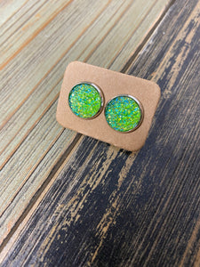 Bright Green Druzy Studs