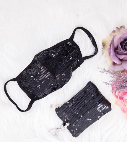 Black Sequin Mask with Versi Bag